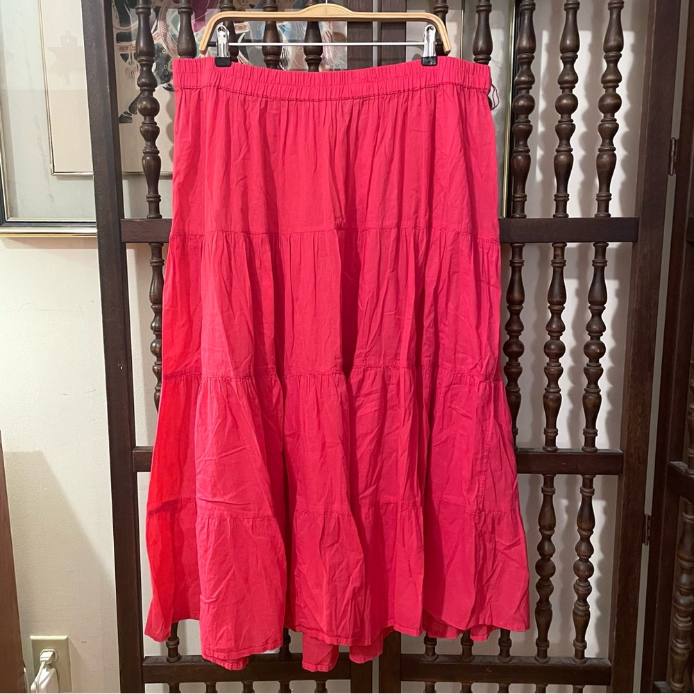 WHITE STAG Vintage Y2K Hot Pink Cotton Tiered Boho Midi Skirt Plus Size 22/24W